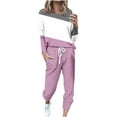 thumbnail image 3 of YUGYXL 2 Piece Sweatsuits for Women Lightweight Comfy Plus Size Outfits Fashion Crew Neck Color Block Sweatshirt and Solid Sweatpants Tracksuits Set Today Clearance, 3 of 6