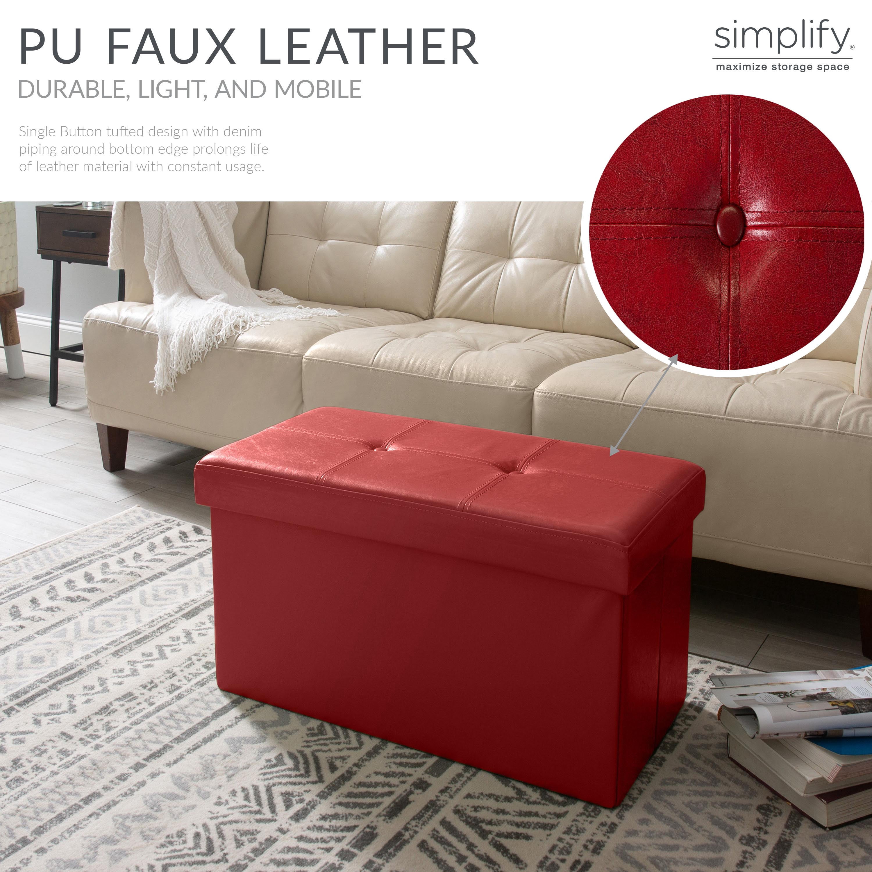 Simplify Faux Leather Double Folding Storage Ottoman in Red