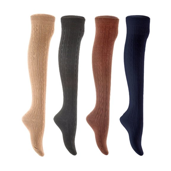 Lian LifeStyle Women's 4 Pair Adorable Comfortable Soft Thigh High Over Knee High Cotton Socks Size 6-9 L1024 Beige,Black,Coffee,Navy