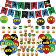 Ninja Birthday Party Supplies Decorations - Ninja Happy Birthday Banner 24 Cupcake Toppers Ninja Balloons Stickers for Boys Ninja Warrior Themed Birthday