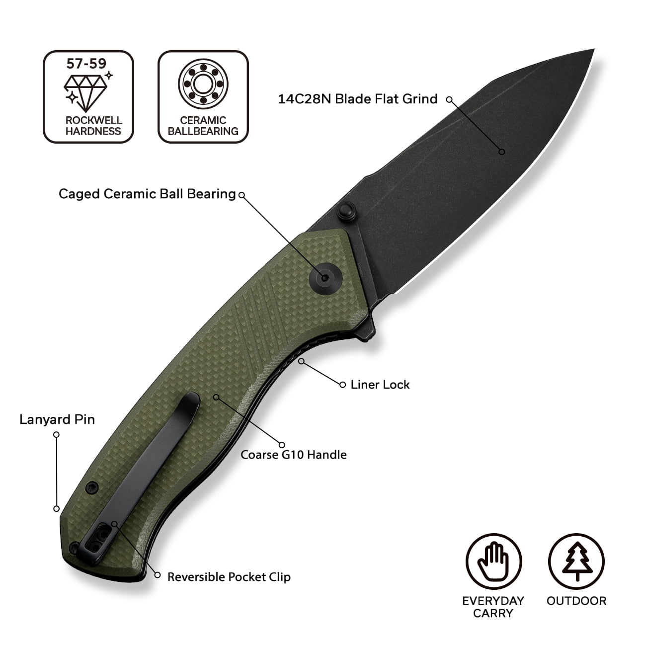 CIVIVI Placoid Pocket Knife, Folding Knife with 3.67" 14C28N Blade G-10 Handle C23079-3