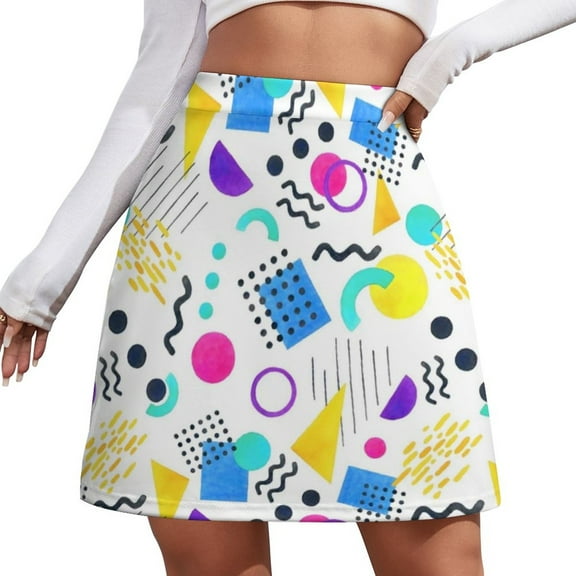 Mini Skirt for women Memphis Retro A-line Skirt Geometric Colorful Aesthetic Casual Skirts Woman Cut