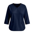 thumbnail image 6 of thefmos Women's V Neck 3/4 Sleeve Pullover Blouse with Pocket Plus Size Solid Color Casual Top Trendy Fall Spring Outfit, Navy 3XL, 6 of 7