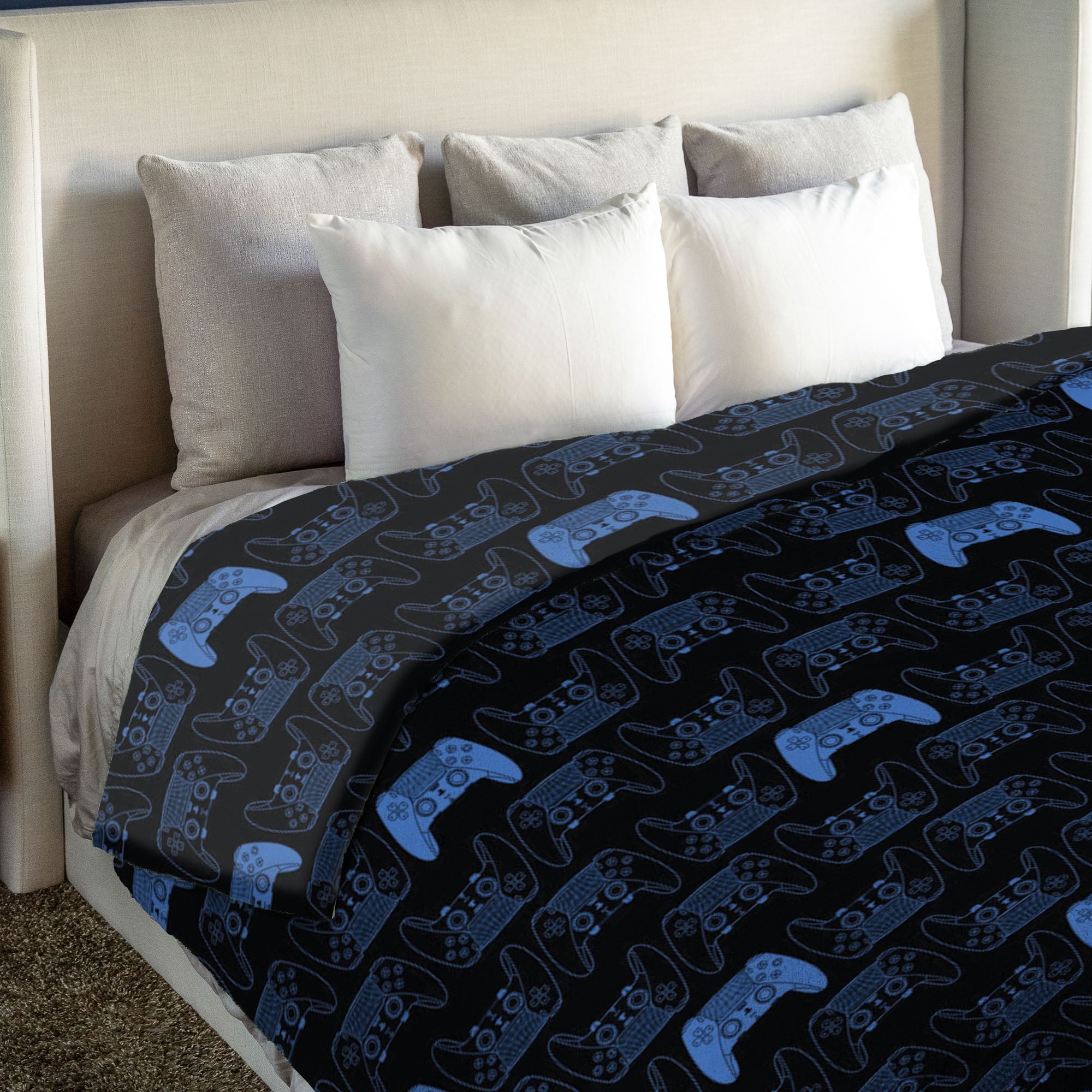 Playstation Controller Montage Twin/Full Silk Touch Blanket for Kids, 62x90 inches