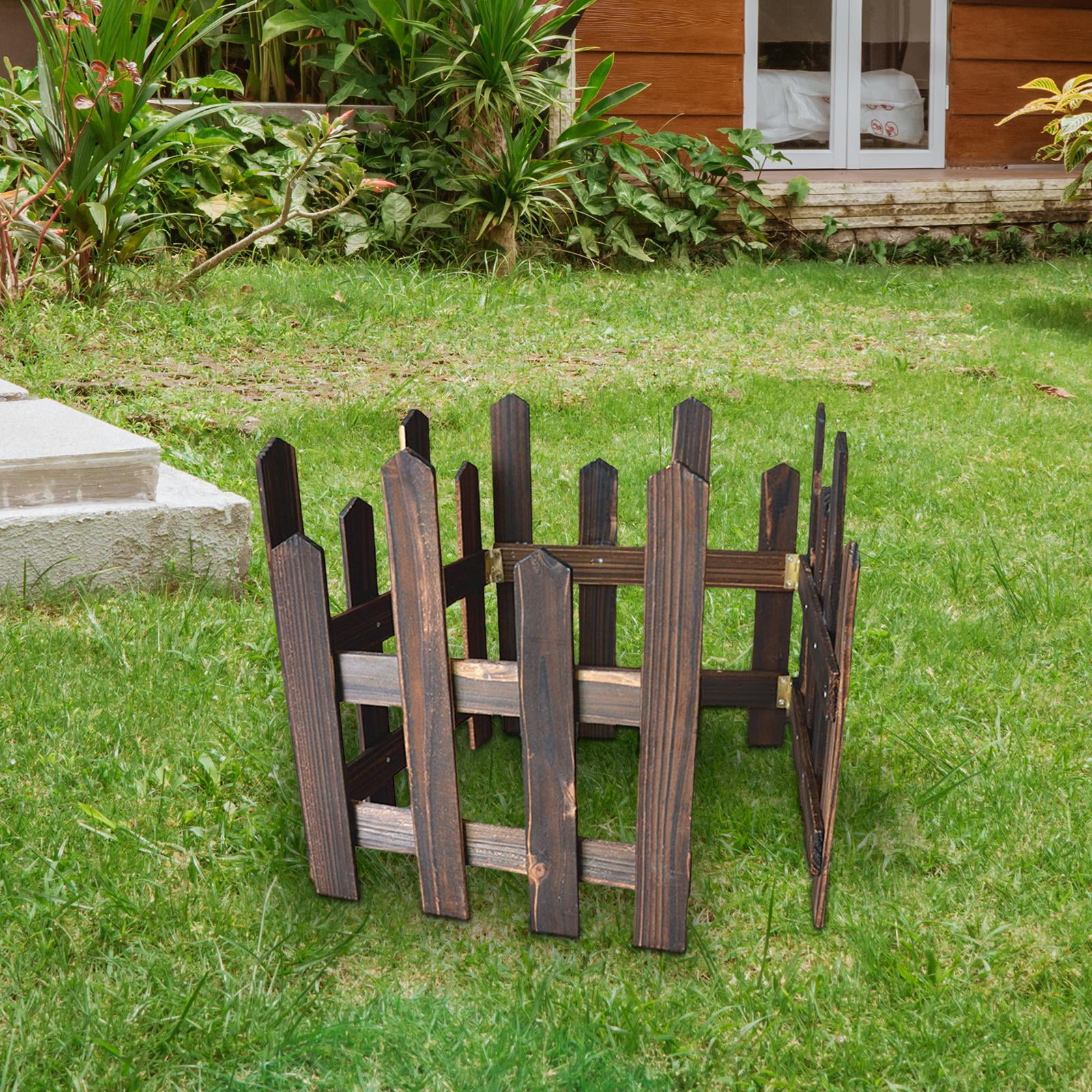 Colaxi Landscape Edging Border Fence Wood Fence DIY Gardening Wooden Garden Fence,Picket Fence for Edgings Flowerbeds, Plant Borders Brown Height 35cm