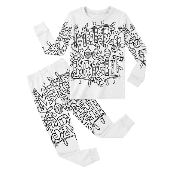 WOYY Kids Coloring Pajamas DIY Doodle Sleepwear Long Sleeve Top Pants PJ Set, Sizes 2-10
