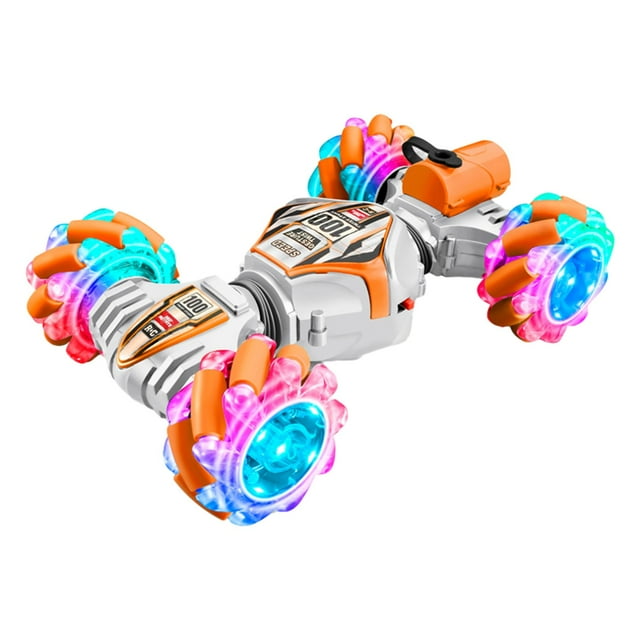 Voiture Acrobatique Rc Déformable Blanche Orange 4Wd avec Lumières de Pulvérisation, Musique, Plastique Abs de 7,8 Pouces, Véhicule Télécommandé Rechargeable pour Enfants de 6 à 12 Ans, Jouet de Course