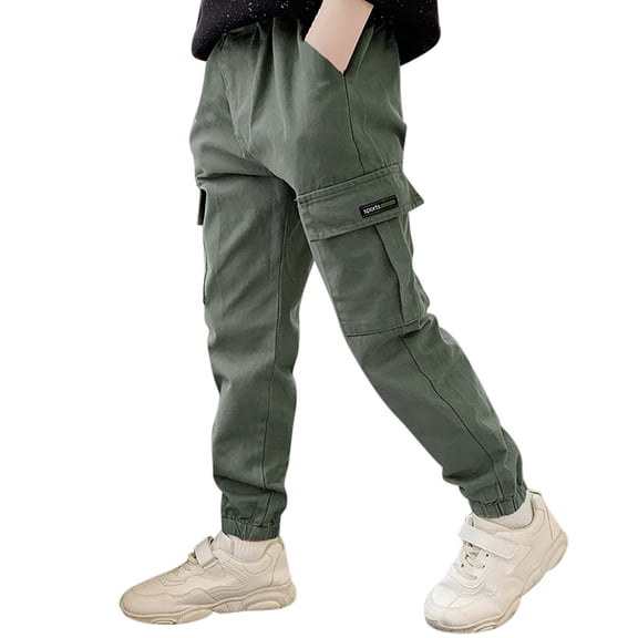 Boys Pants,Joggers Boys Cargo Lined Casual Comfort Fit Elastic Ankle Winter Warm Soft,Boys Pants,Green,7-8 Years