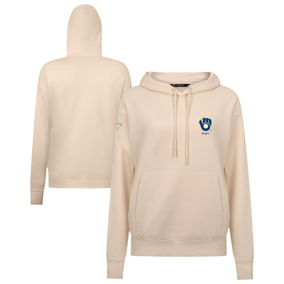 Women's Levelwear Khaki Milwaukee Brewers Cooperstown Collection Adorn Core Logo Pullover Hoodie