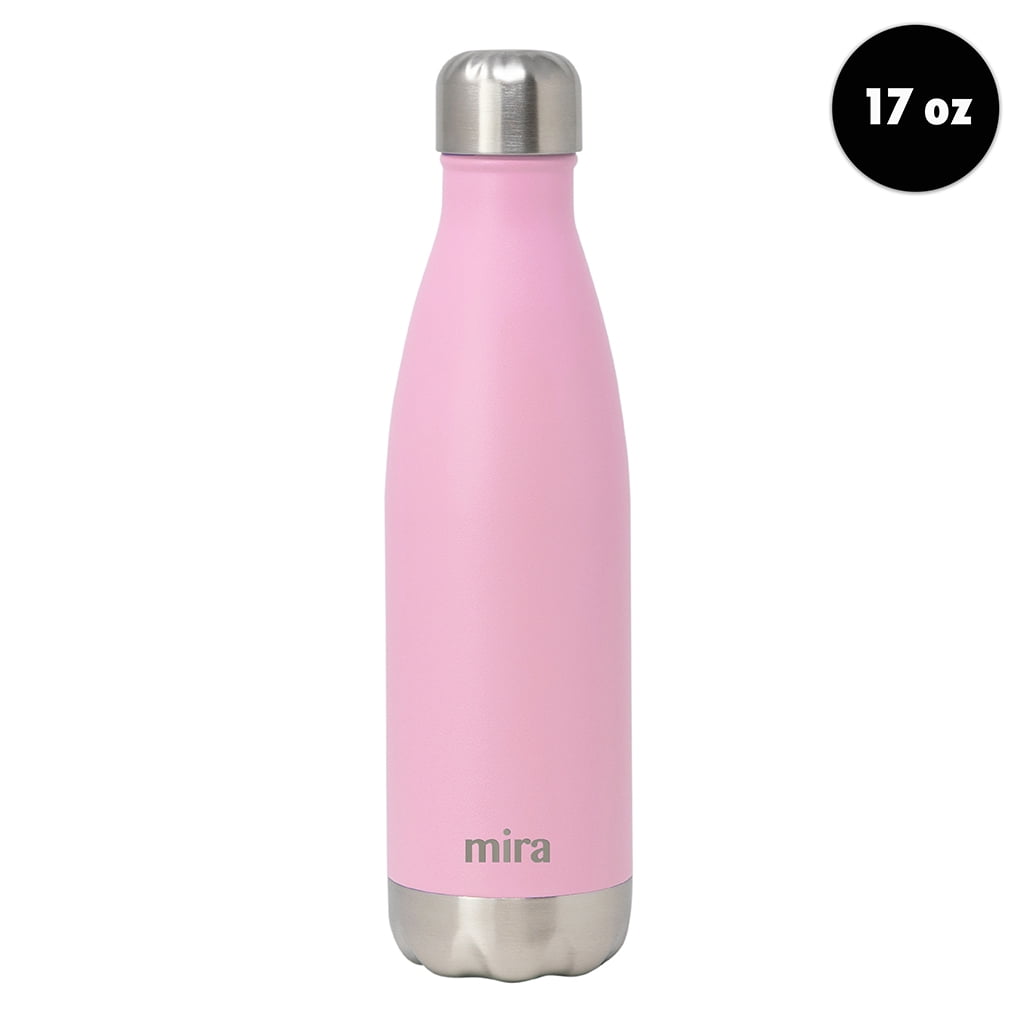 MIRA 17oz Stainless Steel Vacuum Insulated Water Bottle, Leak-Proof Double Walled Cola Shape, Pink