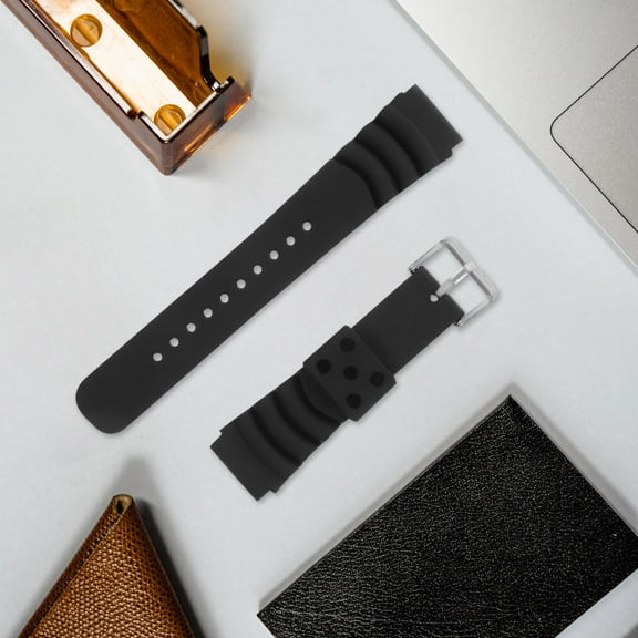 Masteelf Stylish Waterproof Silicone Watch Band Durable 22mm Watch Strap Watch Wristband for Replacement (Black)