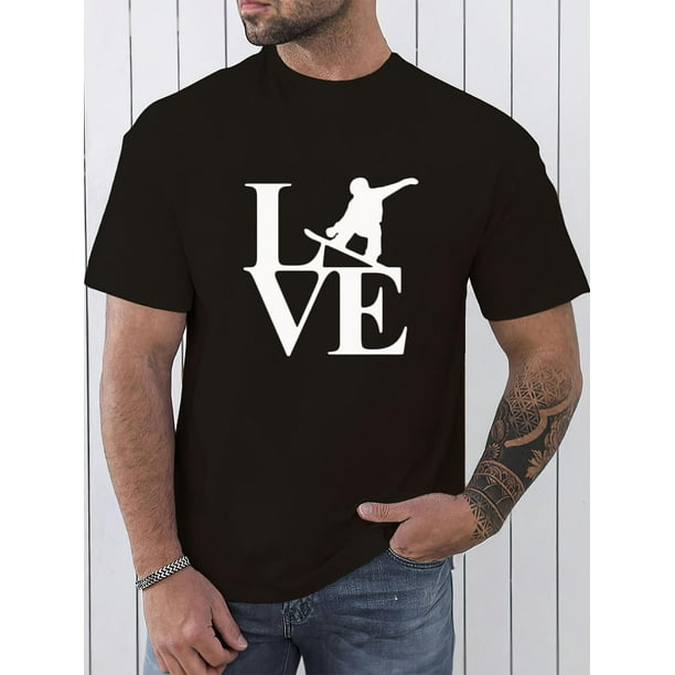 Camiseta para hombre Decoración de Novia de BodaLOVE And Skiing Graphic Print, Men's Novel Graphic Design T-shirt, Casual Comfy Tees For Summer, Men's Clothing Tops For Daily Activities Tee For Adul