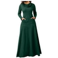 thumbnail image 1 of KIHOUT Robe Maxi Femme Couleur Unie Col Haut Manches Longues Patchwork Poches Grand Ourlet Longue Jupe, 1 of 5