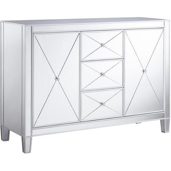 Maklaine Transitional 2 Door Mirrored Sideboard in Matte Silver