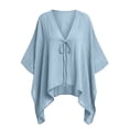 thumbnail image 5 of Babysbule Women V Neck Tie Front Batwing 3/4 Sleeve Oversized Loose Casual Top for Summer Vacation Daily Outfits, 5 of 9
