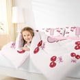 thumbnail image 4 of Feelyou Pink Fashion Letter Bedding Comforter Set for Kids, Cartoon Monogrammed T Twin Comforter Sets, Cute Bowknot Cherry Reversible Bedding Set, Luxury Bedroom Decor, 2pcs, 4 of 8