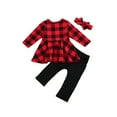 thumbnail image 2 of 3Pcs Set Christmas Toddler Kids Long Sleeve Plaid O-Neck Pullover Blouse Tops Trousers Headband Girls Xmas Clothing, 2 of 5
