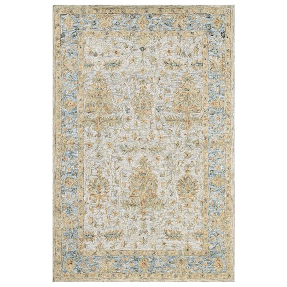 LR Home Viane Credo Blue/Taupe Vintage Floral Wool Area Rug, 9' x 12'