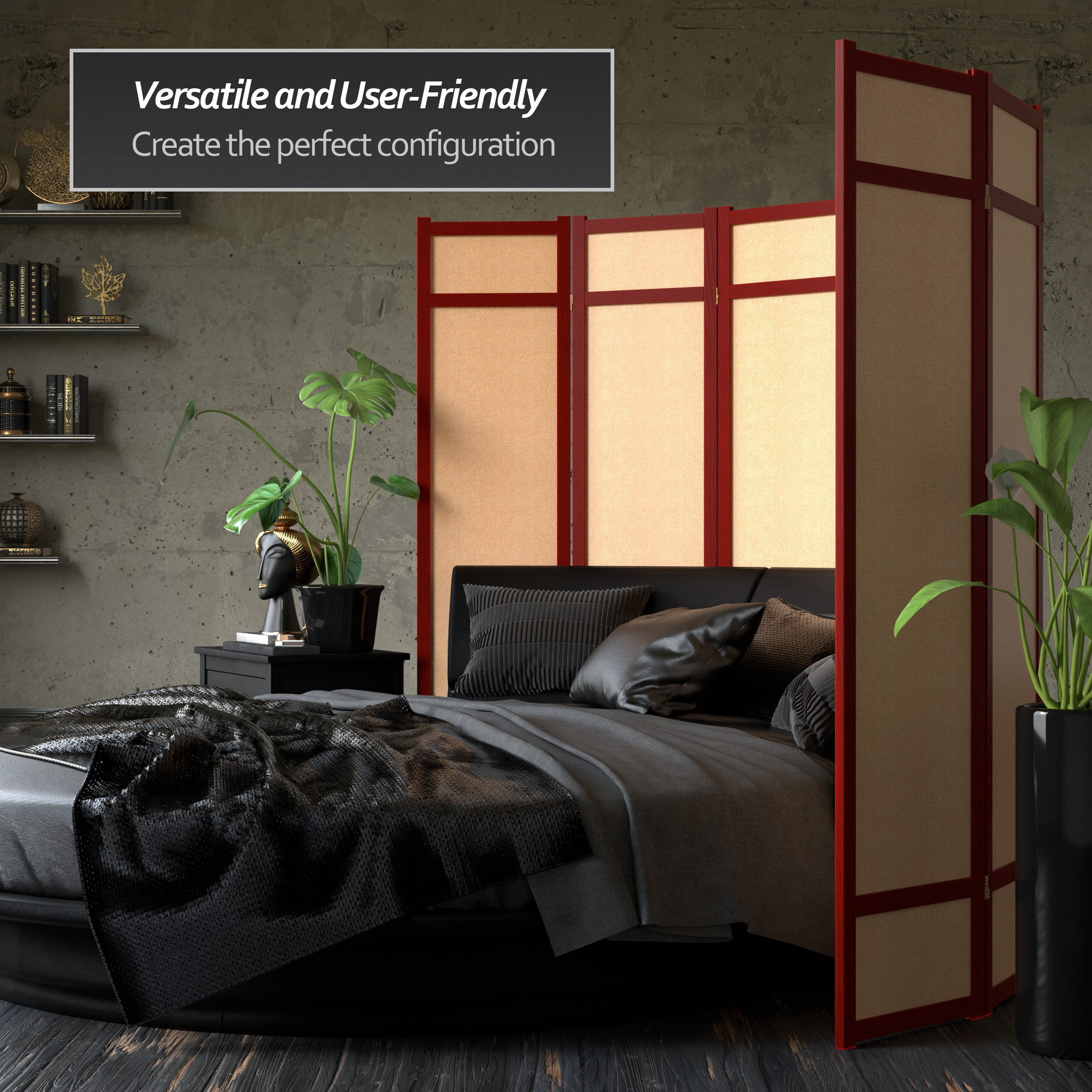 6 ft. Tall Jute Shoji Screen - 3 Panel - Rosewood