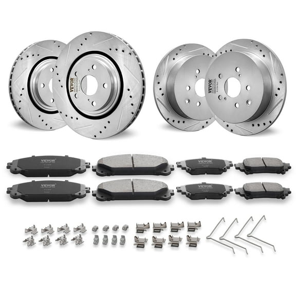 VEVOR Front and Rear Brake Kit Compatible with Toyota Sienna, Highlander, Lexus RX350, RX450h, Drilled and Slotted Brake Rotors Ceramic Brake Pads Replacement, 12.9" Front Rotors 12.2" Rear Rotors