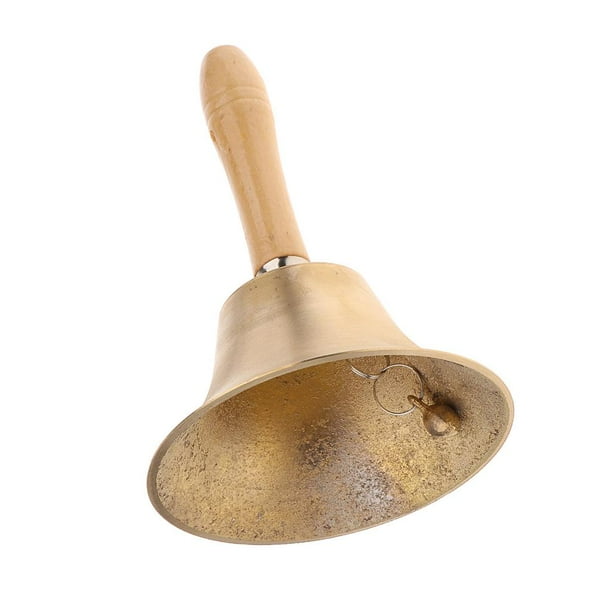Exquisita campana de mano de latón y cobre macizo para escuela, tienda, restaurante, iglesia o servicio religioso. 8 x 15 cm