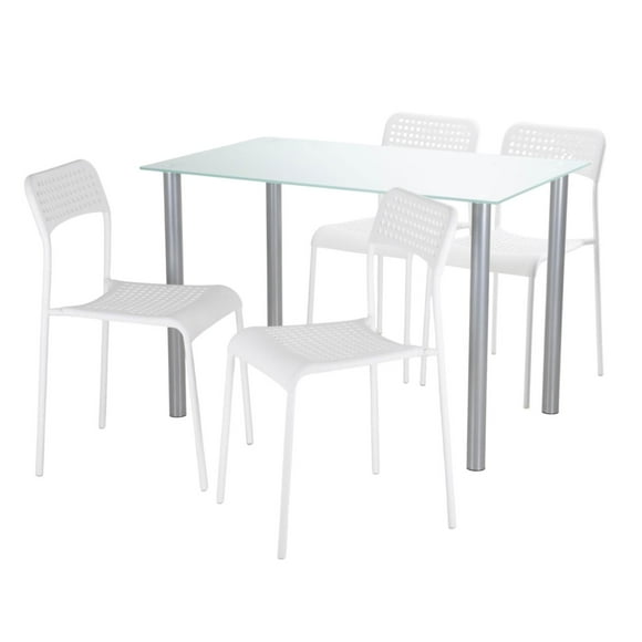 Juego De Comedor Mesa 4 Sillas Rectangular De Cristal 4 Personas Elegante Kingshouse blanco 5