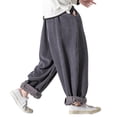 thumbnail image 4 of AWZXDE Men's Wide Leg Corduroy Pants Elastic Waist Relaxed Fit Casual Trousers Style Comfortable 9/10 Length Grey,XL, 4 of 5