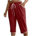 thumbnail image 2 of Cyglowse Plus Size Capris Sweats Womens Petite Wide Leg Pedal Pushers Pull on Athletic Yoga Crop Pants Lady Stretch Skimmer w/Pocket Deep Red 2XL, 2 of 8