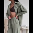 thumbnail image 4 of Conjuntos Casuales de Mujer para Estar en Casa, Camisas de Larga con Botones y Pantalones de Pierna , Chándal Verde M, 4 of 10
