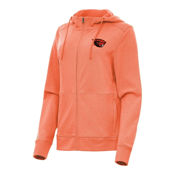 Women's Antigua Heather Orange Oregon State Beavers Seeker Full-Zip Hoodie