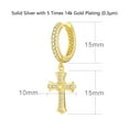 thumbnail image 3 of KRKC&CO 14k Gold Plated Cross Earrings for Men, Sterling Silver Hoop Earrings with Cubic Zirconia, Cross Dangle Earrings, 15mm, 3 of 7