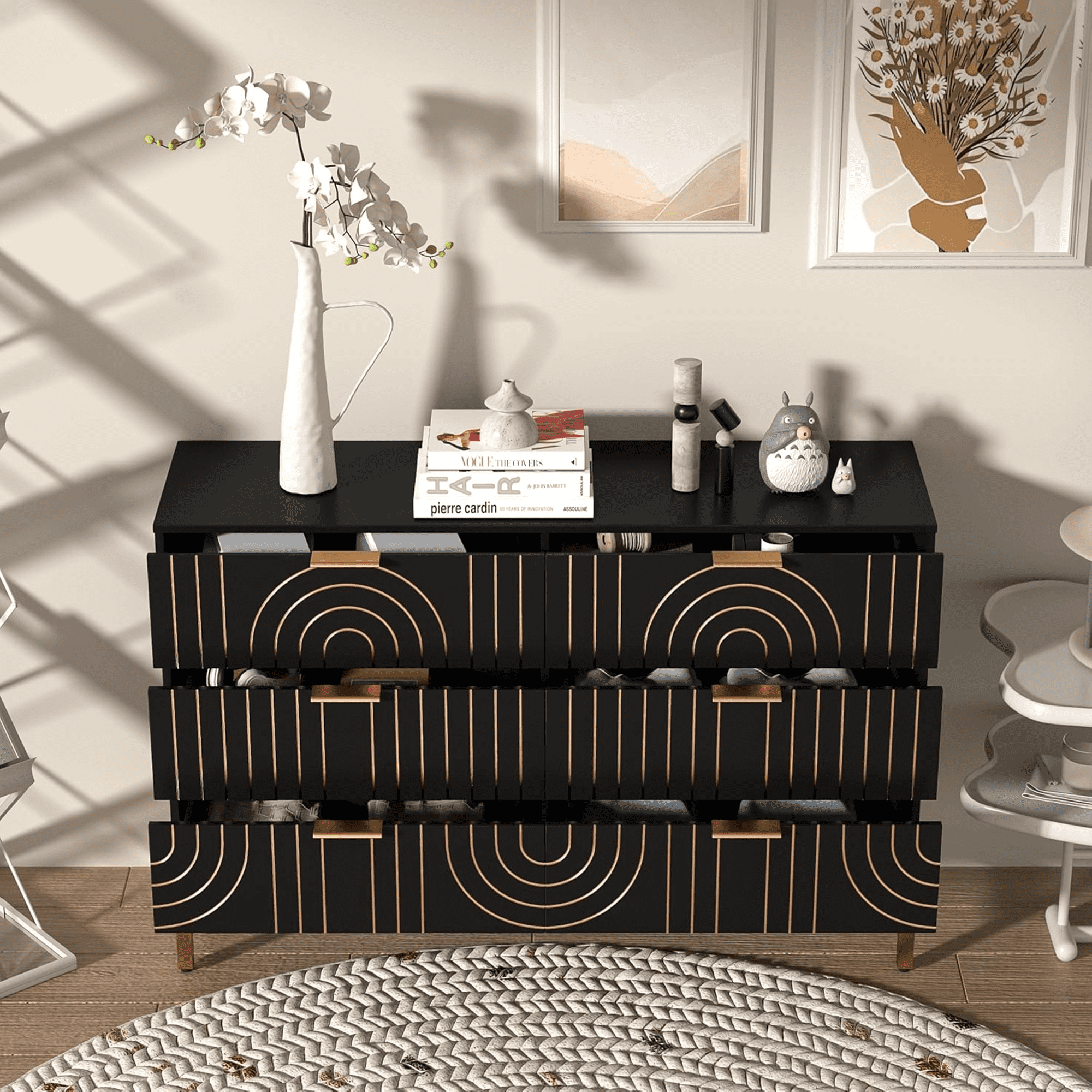Dresser for Bedroom, Long Dresser with 6 Drawers, Modern Chest of Drawers Storage Cabinet, Dresser Organizer for Living Room Entryway Hallway