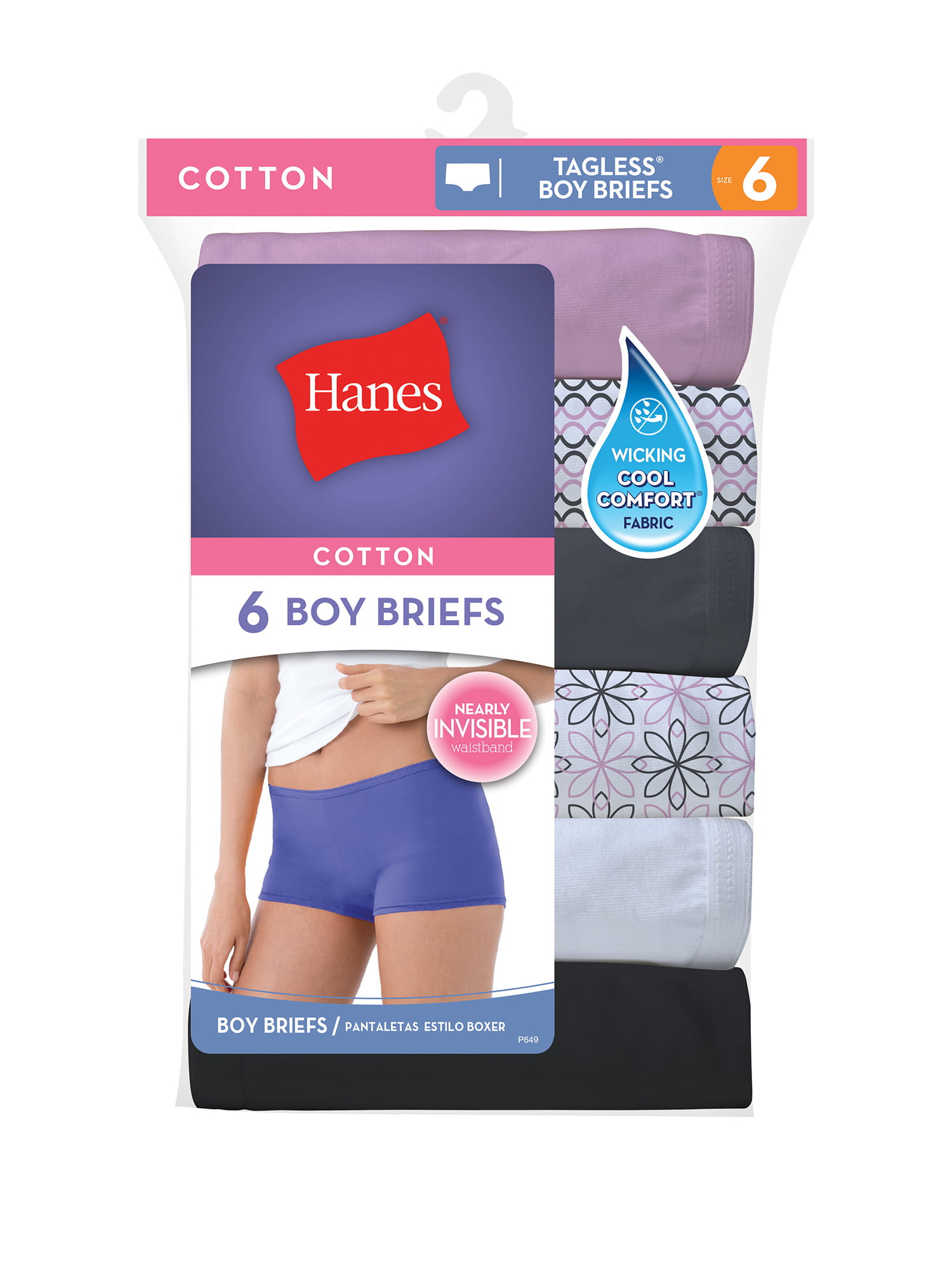 Hanes Women's cool comfort cotton boy brief, 6-pack 