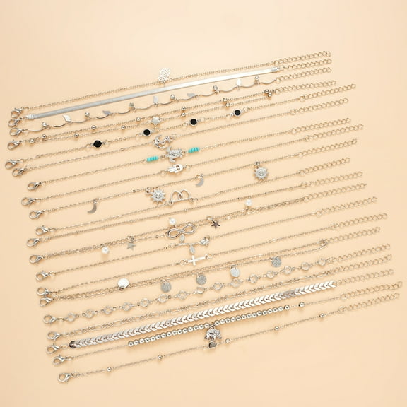 20 Pack Waterproof Ankle Bracelets for Women - Adjustable Beach Anklets Set with Mixed Charms (Hearts/Stars/Turtle), Tarnish-Resistant Stackable Foot Jewelry for Surfers & Vacation