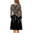 thumbnail image 3 of FKELYI Skull Pumpkin Women Dress Halloween Spider Casual Midi Length Dress Long Sleeve Loose Hoilday A Line Swing Skater Twirl Dresses Size L, 3 of 4