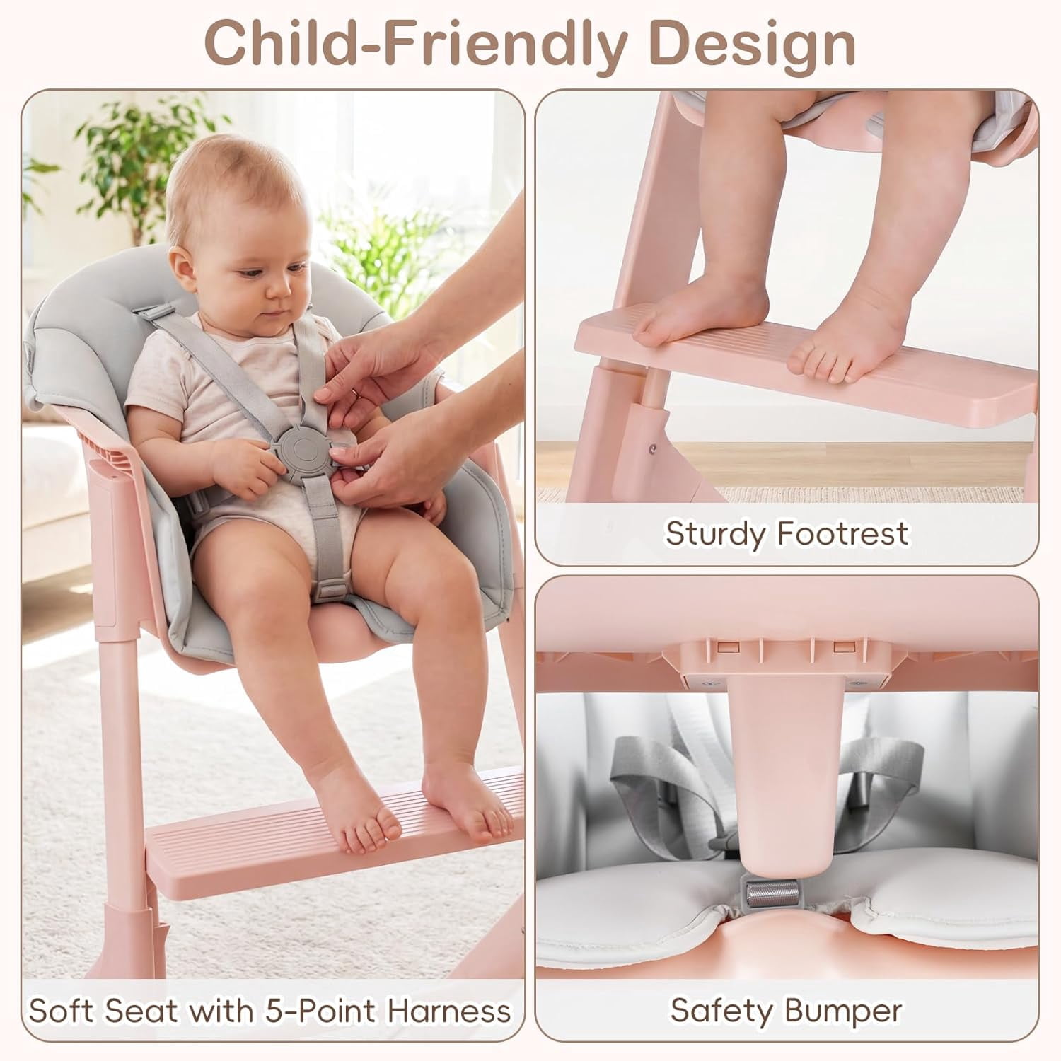 INFANS Baby High Chair, Full-Body Washable High Chairs for Babies and Toddlers Easy to Clean with Tray, 5-Point Harness, Light-Wight Design for Toddlers 6-36 Months