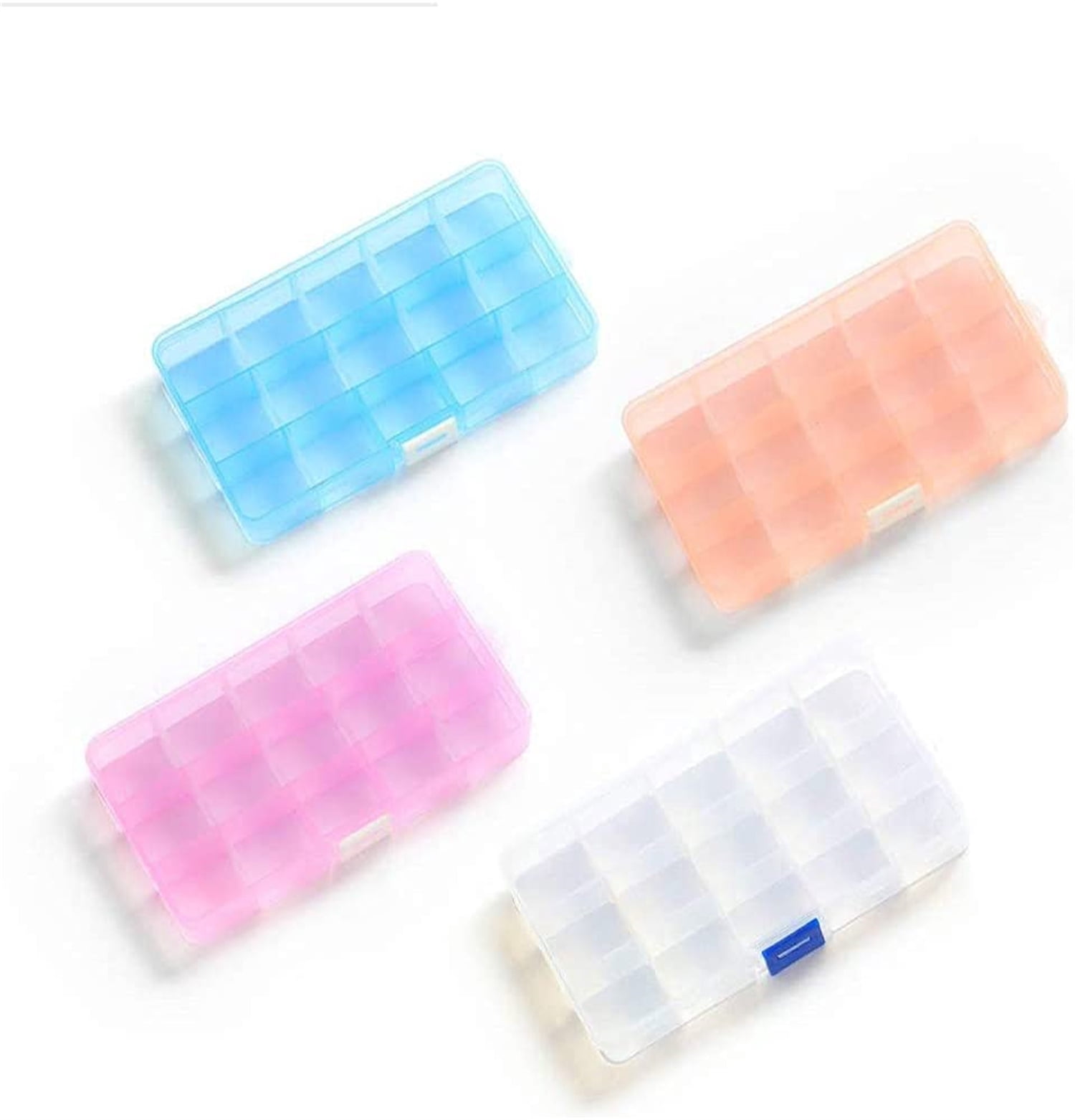 4 Pieces Plastic Jewelry Box, Clear Plastic Jewelry Box, Sort Boxes Plastic, 15 Grids Transparent and Detachable Box, for DIY Crafts, Jewellery, Earring Accessories