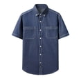 thumbnail image 4 of Denim Shirt Men Short Sleeve Button Down Jean Shirts Muti Pocket Western Soft Work Shirt Casual Cowboy with Comfortable Dark Blue, 4 of 9