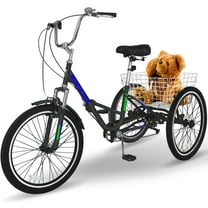 Lilypelle 26" Adult Tricycle Folding Tricycle 3 Wheel Bikes 7 Speed Trikes with Shopping Basket for Seniors Adult,Black