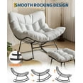 thumbnail image 4 of Outdoor Oversized Lounge Chair with Footrest, Papasan Rocking Chair with Ottoman and Sturdy Metal Frame, Patio Rattan Egg Rocker for Balcony Backyard Porch Bedroom, White, 4 of 8
