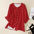 thumbnail image 2 of Breezora Floral Embroidered Button Up Shirt Women's Relaxed Fit Half Sleeve Doll Collar Tops XXXL Size Red, 2 of 3