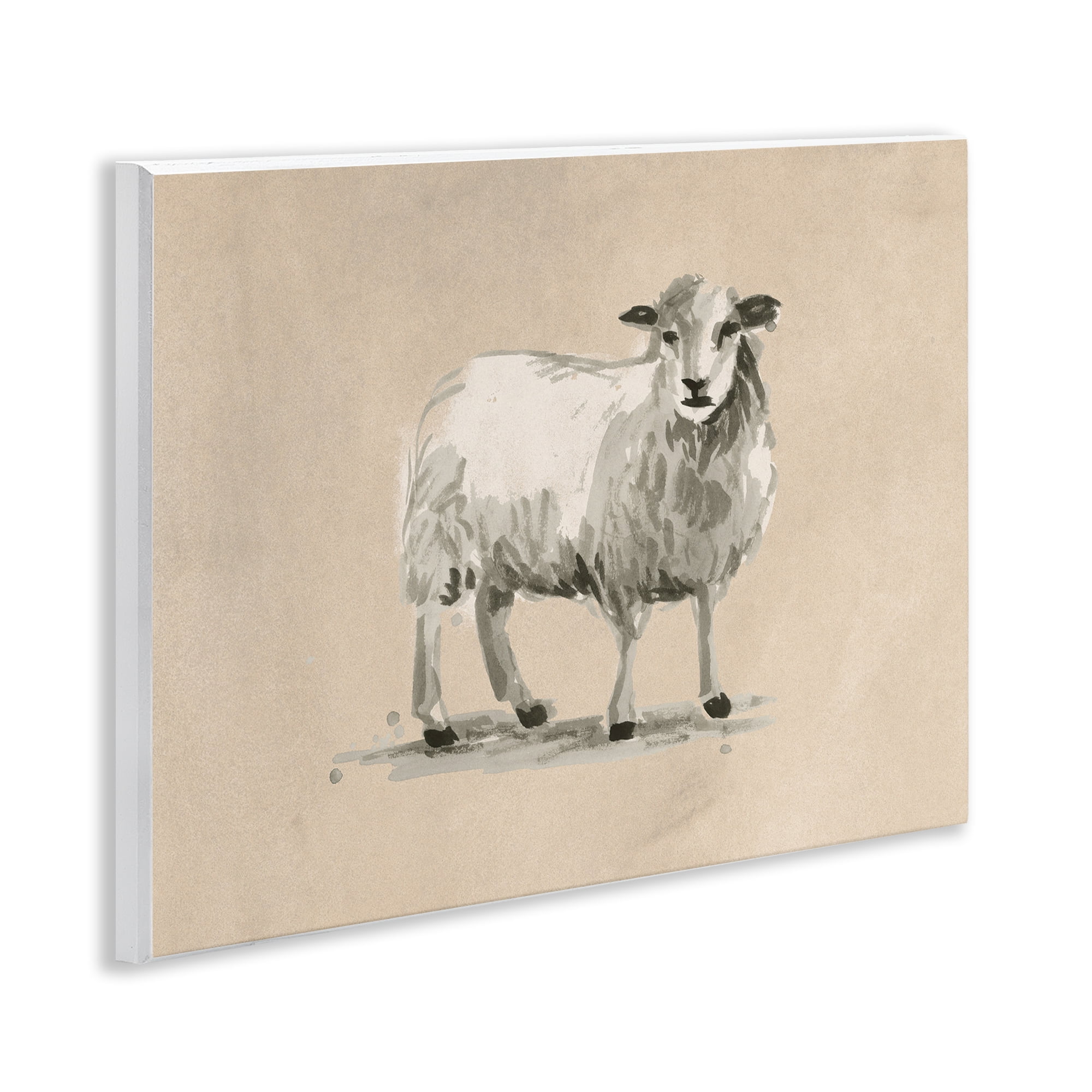 Stupell Industries Gazing Sheep on Beige Animals & Insects Painting Unframed Art Print Wall Art, 14 x 11
