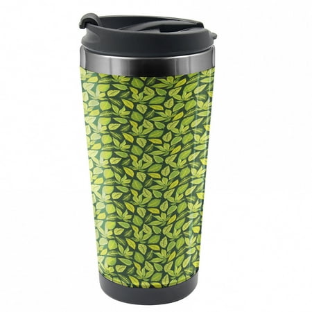 

Leaves Travel Mug Hawaiian Forest Plants Art Steel Thermal Cup 16 oz by Ambesonne