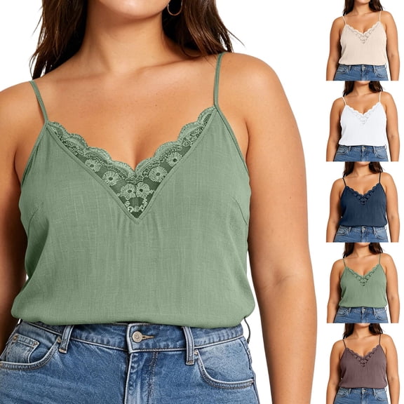 Tank Tops for Women Pack New Plus Size Lace Camisole Top for Women Casual Fashion Spaghetti Strap Cami Top Summer Versatile Daily Tank Green XXL