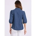 thumbnail image 3 of DARING DIVA Women's Denim 3/4 Puff Sleeve Collar Button Down Jean Shirts S Dark Blue, 3 of 6