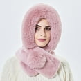 thumbnail image 3 of Womens Faux Fur Hooded Pom Collar Scarf Beanie Fluffy Fuzzy Winter Warm Cowl Neck Earflap Ski Cap Russian Cossack Hat, 3 of 8