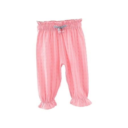 

Jalioing Cotton Pant for Kids Baby Girl Ruffle Bottom Cute Pants Bow Elastic Waist Summer Babys Thin Trouser