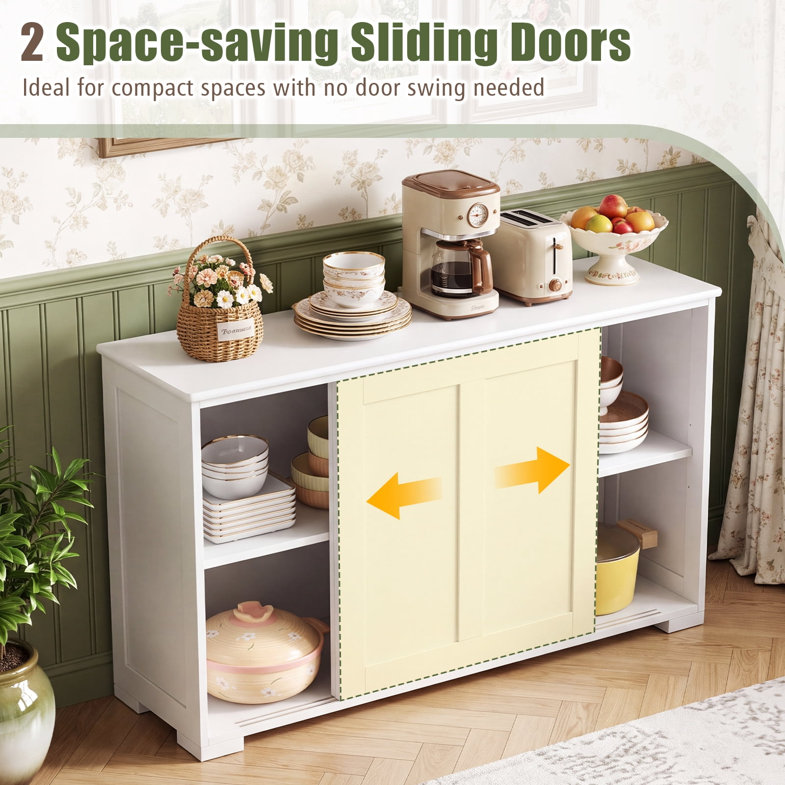 Costway 42" Sideboard Buffet Cabinet Wooden Kitchen Storage Cabinet White