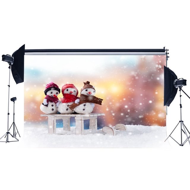 Telón de fondo ABPHQTO 150x220cm Navidad Muñeco de Nieve Trineo Copos de Nieve