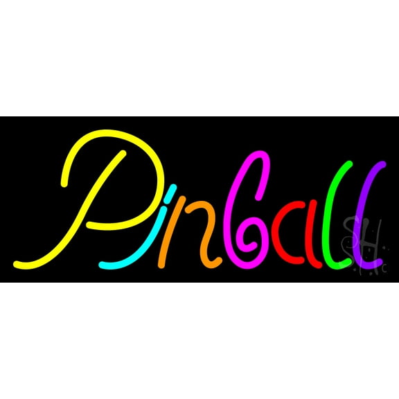 Cursive Letter Pinball 2 LED Neon Sign 6 x 15 - inches, Black Square Cut Acrylic Backing, with Dimmer - Bright and Premium built indoor LED Neon Sign for wall dcor, arcarde, and storefront.